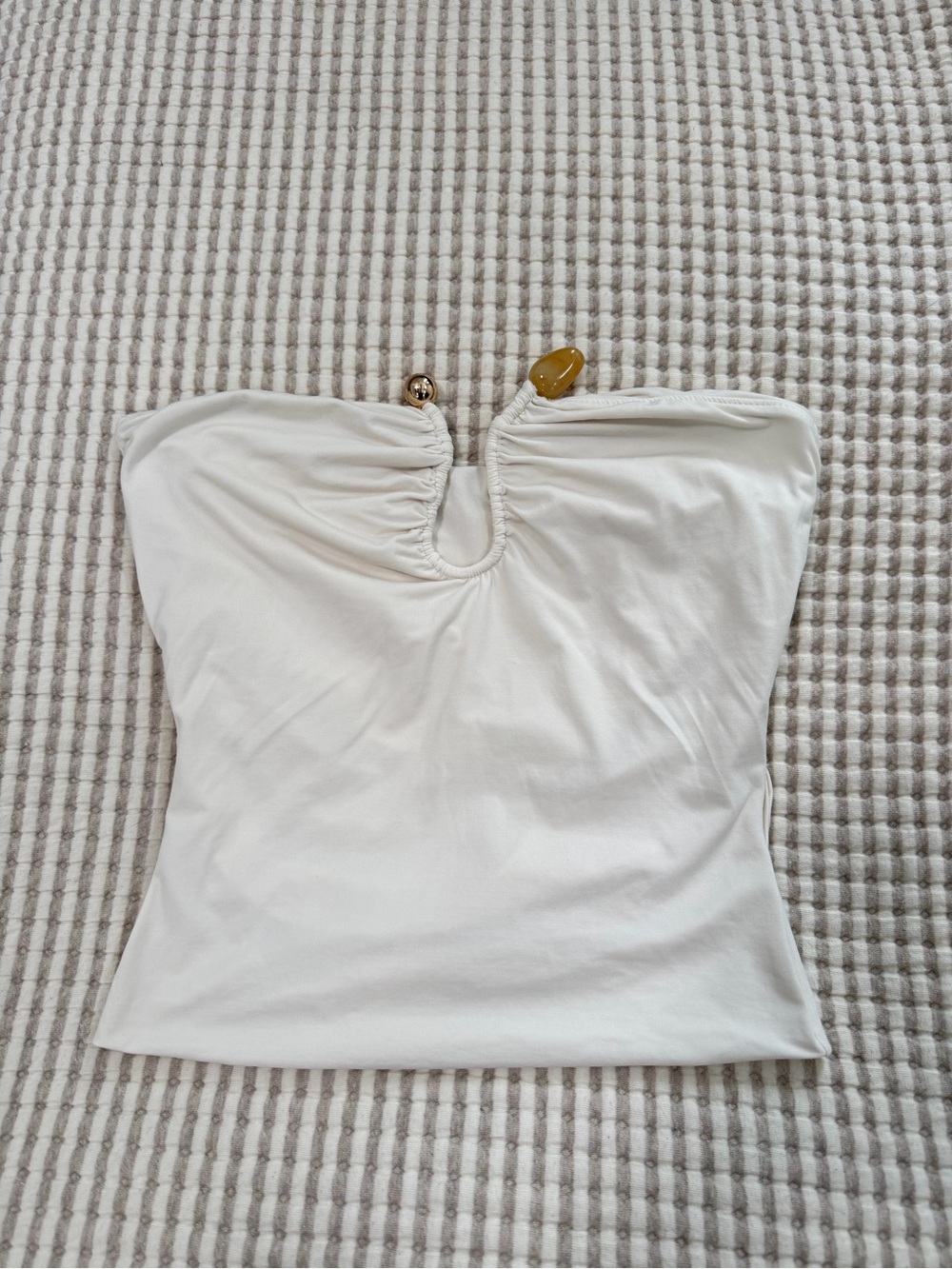 Kookai White Strapless Tube Top with Bead Accent - Women